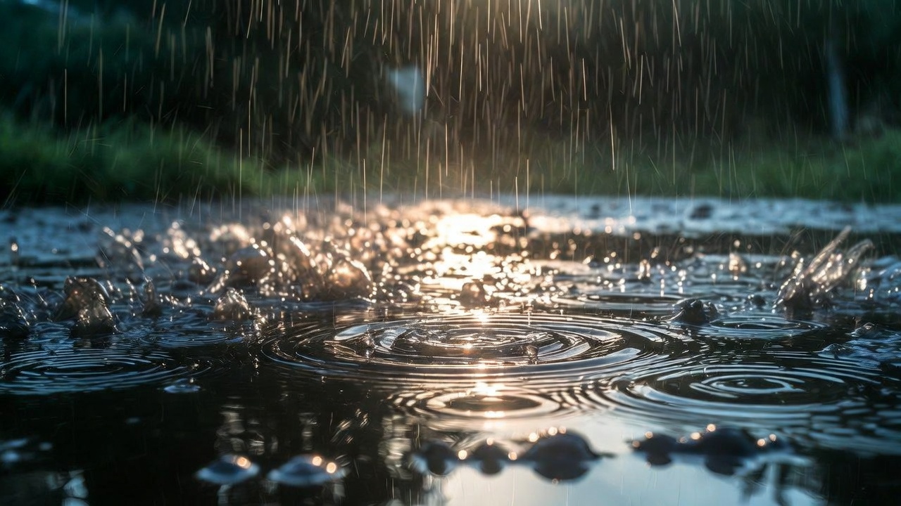 Gocce di pioggia su una pozza d'acqua, immagine di corredo sulla dermatofilosi