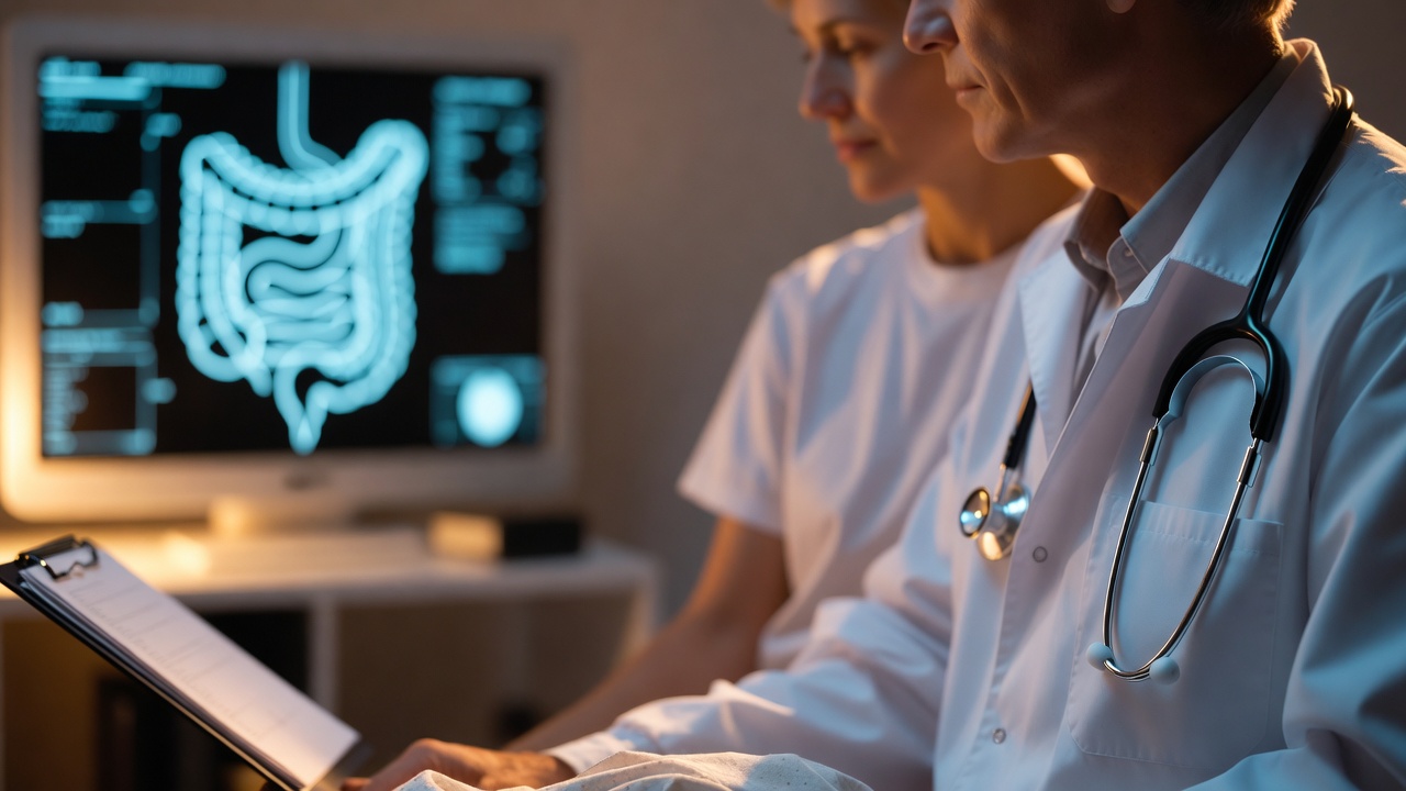Gastroenterologo con paziente durante una consulenza per screening del colon-retto